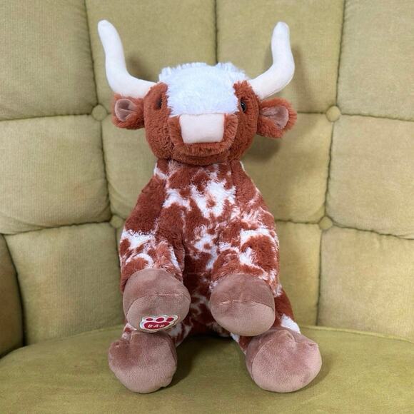 Build-A-Bear Longhorn Steer Bevo Plush Brown White Horned Cow 16” Retired 2023 - Picture 2 of 13